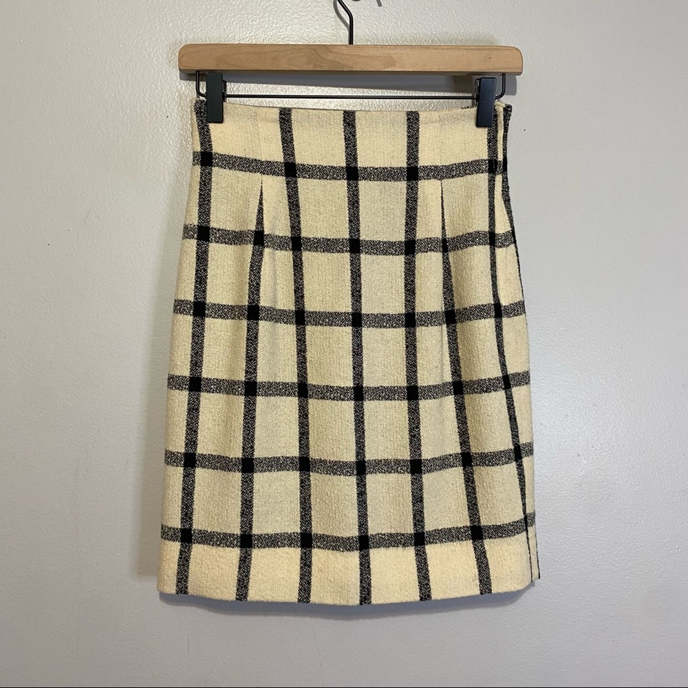 VTG Moschery Womens Pure Wool Check White Skirt Size 4 Pencil Side Zipper USA